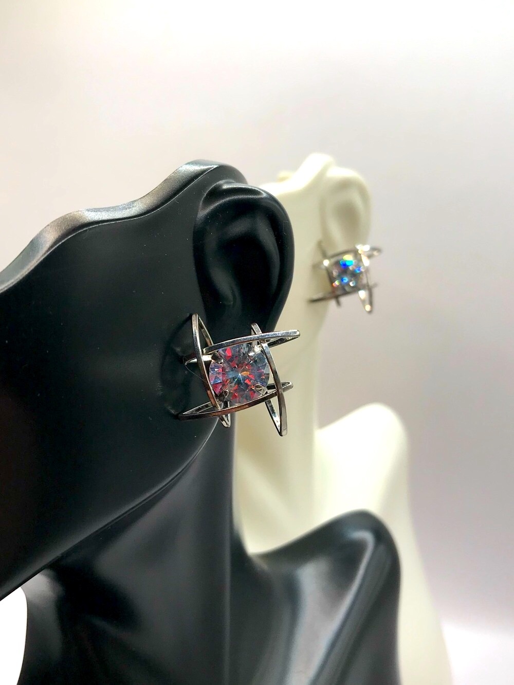 Silver-Tone & Cubic Zirconia Square Orbited Post Earrings